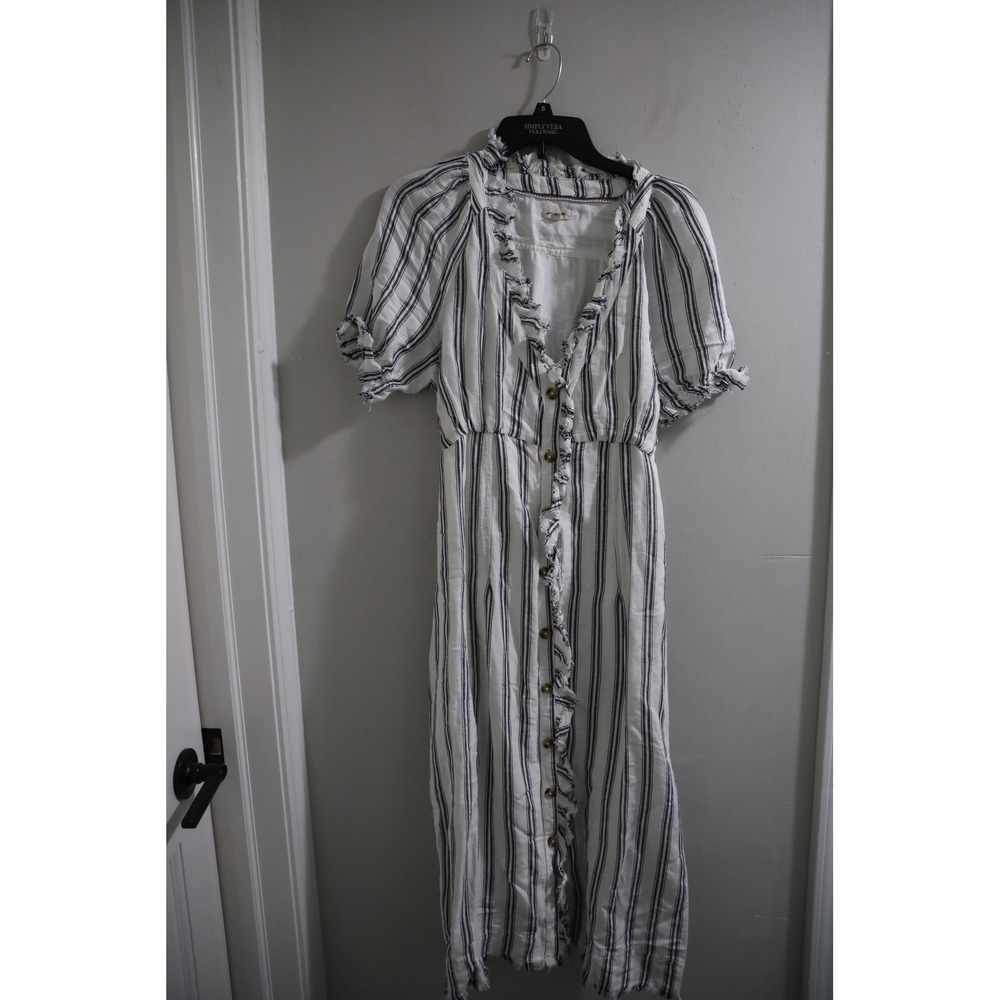 🔴FLAW Pilcro and the Letterpress Striped Ruffle Button Down Maxi Dress size 10